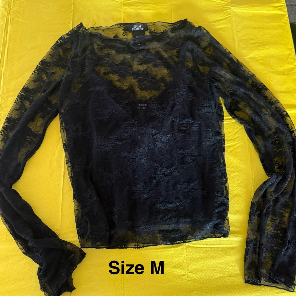 Sheer Lace Long-Sleeve Top - Black -